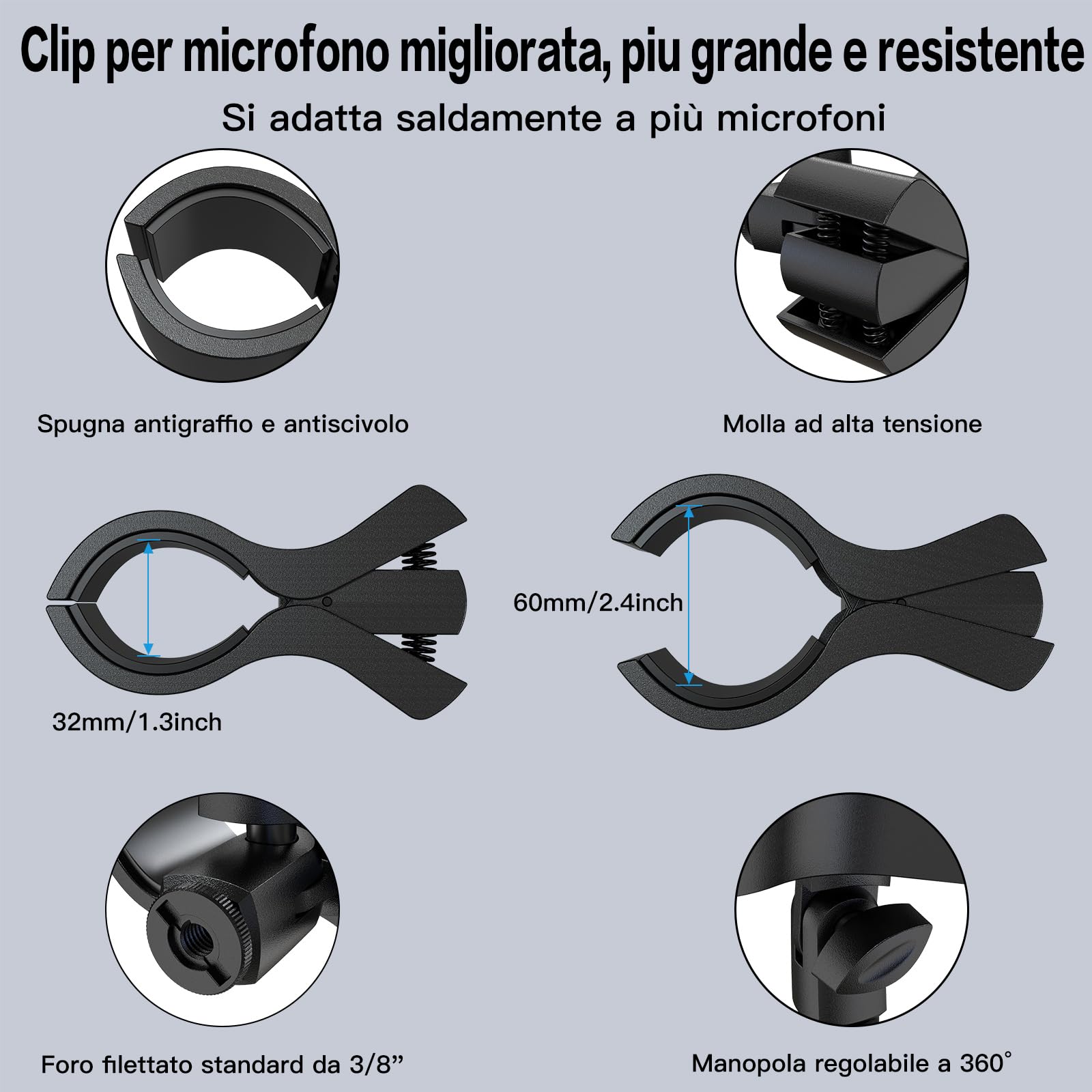 ZealSound Supporto Microfonico con Braccio Flessibile da 13 pollici, Morsetto Heavy-Duty per Tubi e Scrivanie, Gooseneck Regolabile con Clip per Podcast, Compatibile con Blue Snowball, Razer