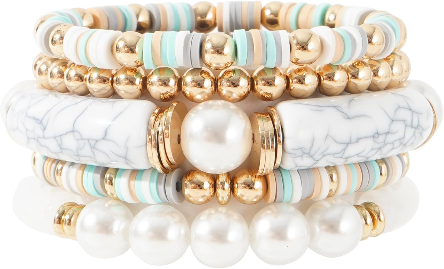 GOOJIDS Simple Beaded Gold Plated Bangles Bracelet Chunky Bamboo Tube Curved Stacking Clear Acrylic Colorful Beads Stretchable Gold Plated Bracelets Set For Women