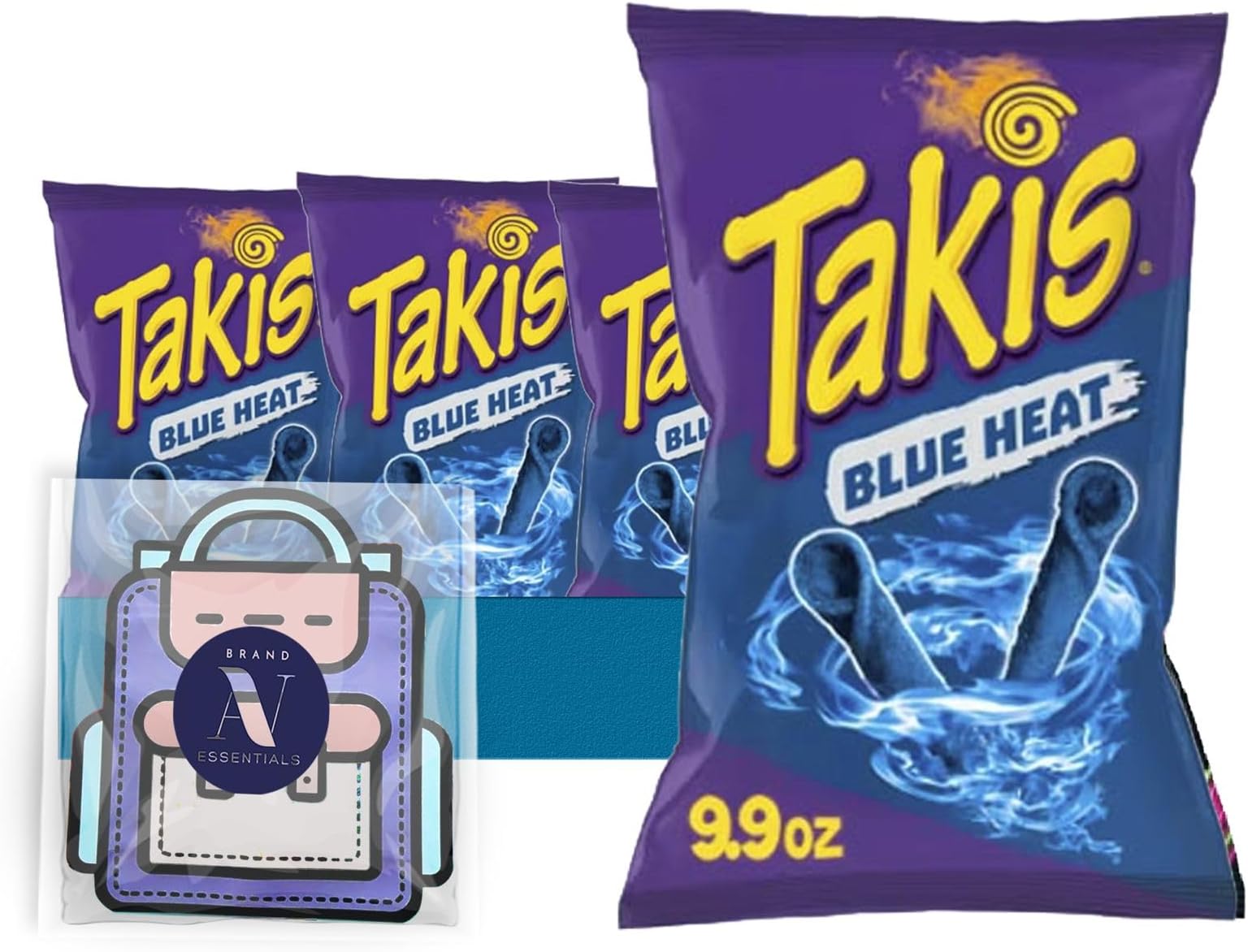 Lavinia Essentials Bundle: 4-Pack of Blue HeatSharing Size Bag, Hot Chili Pepper Rolled Tortilla Chips 9.9 oz Bag + 1 Utility Prop