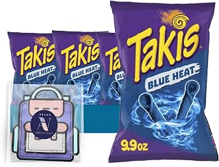 Takis - Lavinia Essentials Bundle: 4-Pack of Blue HeatSharing Size Bag, Hot Chili Pepper Rolled Tortilla Chips 9.9 oz Bag + 1 Utility Prop