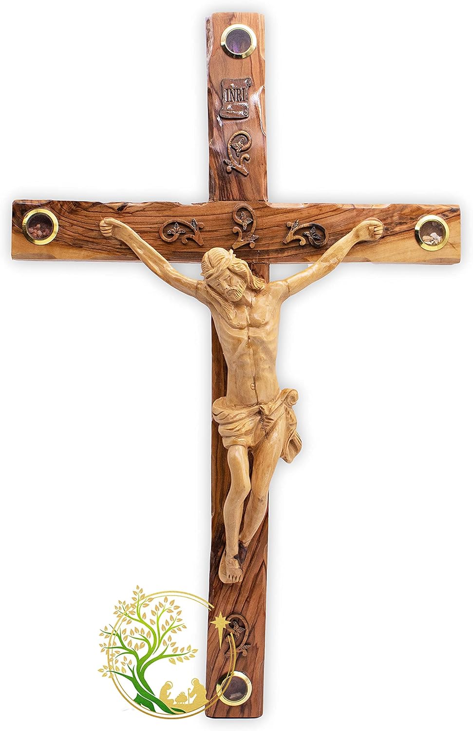 Handmade Olive Wood Wall Hanging Cross Made by Christian Catholic craftsmen in the Holy Land, Bethlehem - Decorative wooden cross makes a perfect religious home wall decor