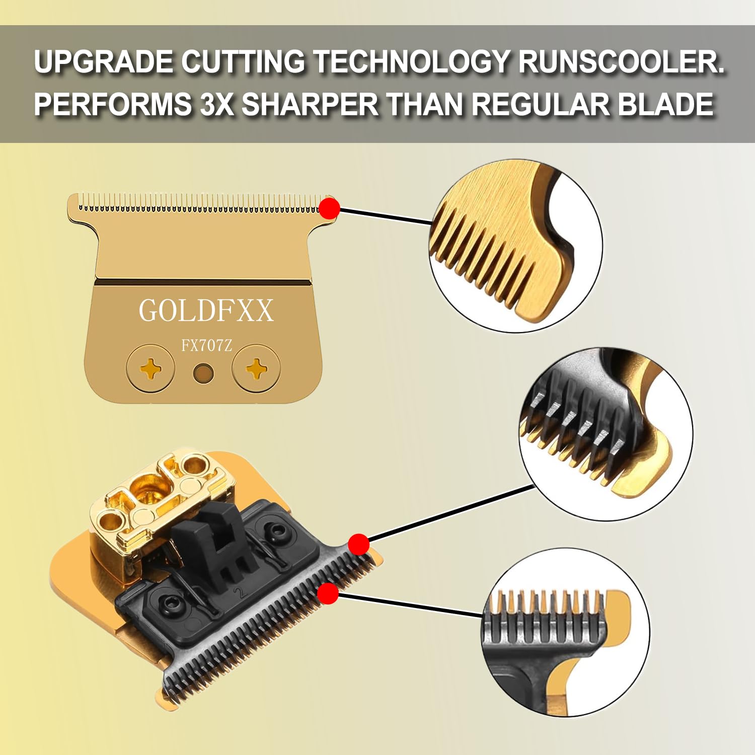 TRAH FX707Z Gold DLC Replacement Blades Compatible with BaByliss Barberology FX787 & FX726 Trimmer Blade,DLC 2.0 Trimmer Replacement Blades