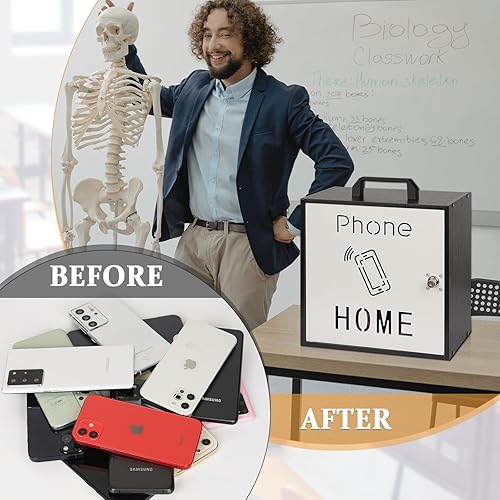 Miniatura 5 de Lzttyee Soporte para teléfono celular para aula, 33 ranuras, gabinete de almacenamiento de teléfono celular, tabla de bolsillo con asa y cerradura