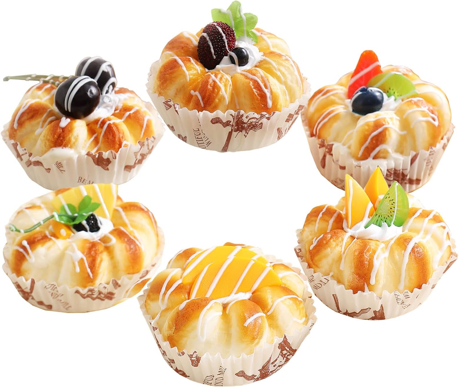 Joeabor Fake Cupcakes, Artificial Cupcakes for Display, Faux Cake Décor, Realistic Fake Artificial Food for Display, Fake Desserts Pastries for Decoration 6 Pack