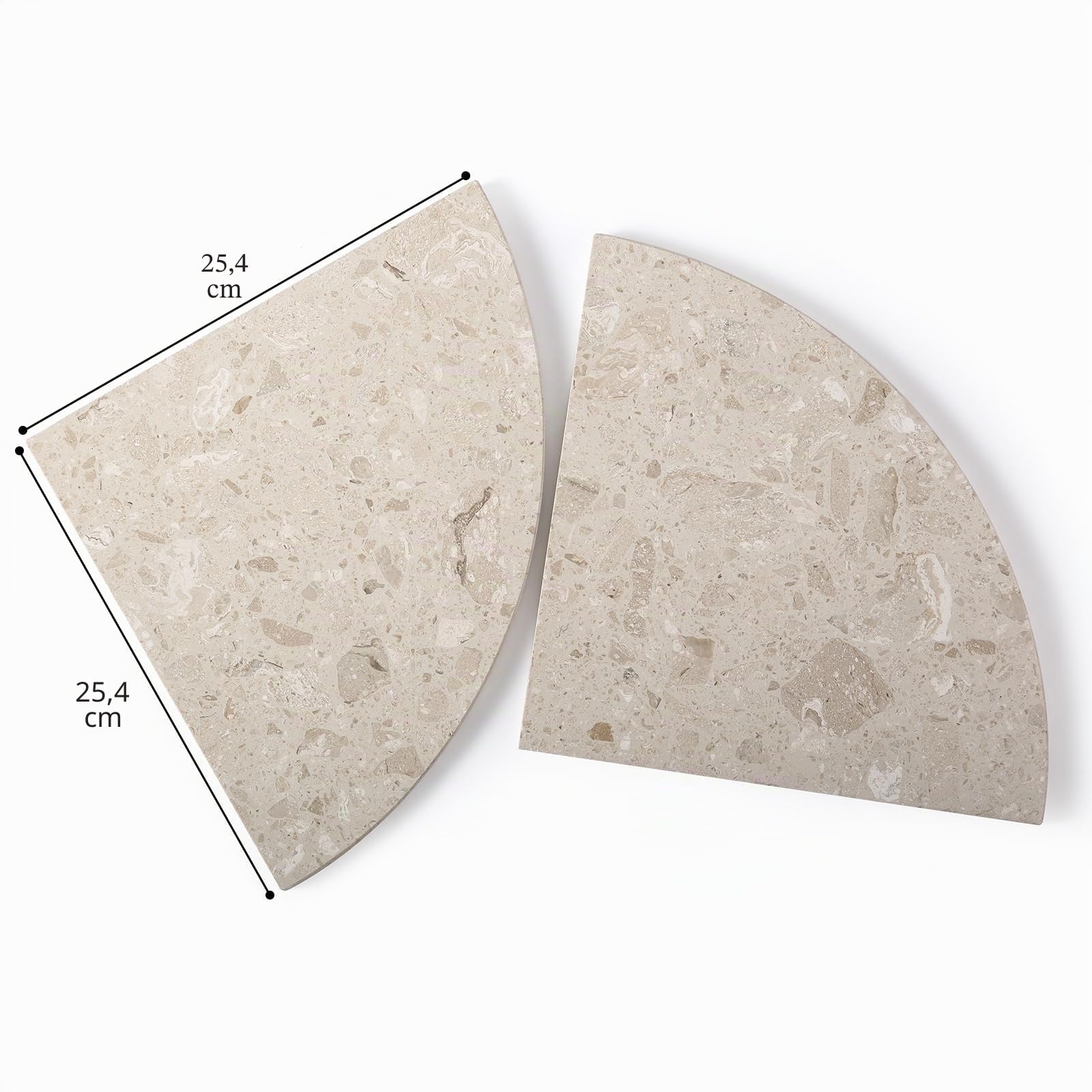 Koville Perlato Appia - Estante de ducha esquinero de mármol italiano para baño, estantes esquineros de mármol de 10 pulgadas para baño, estante de ducha de esquina de piedra montado en la pared,