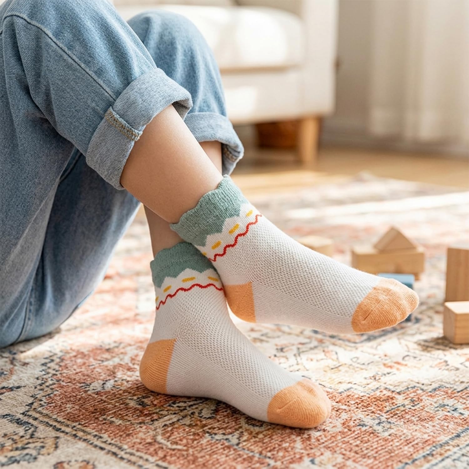 MOMISY 5 Pairs Kids Cotton Crew Socks Soft Breathable Athletic Knit Socks for Toddlers and Boys and girls (IN, Age, 6 Years, 8 Years, Nebula)