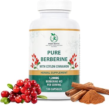 Berberine with Ceylon Cinnamon, 1200mg Berberine HCl Capsule for Energy, Normal Metabolism & Immune Support, Third Party Tested, Non-GMO & Gluten Free 120 Count