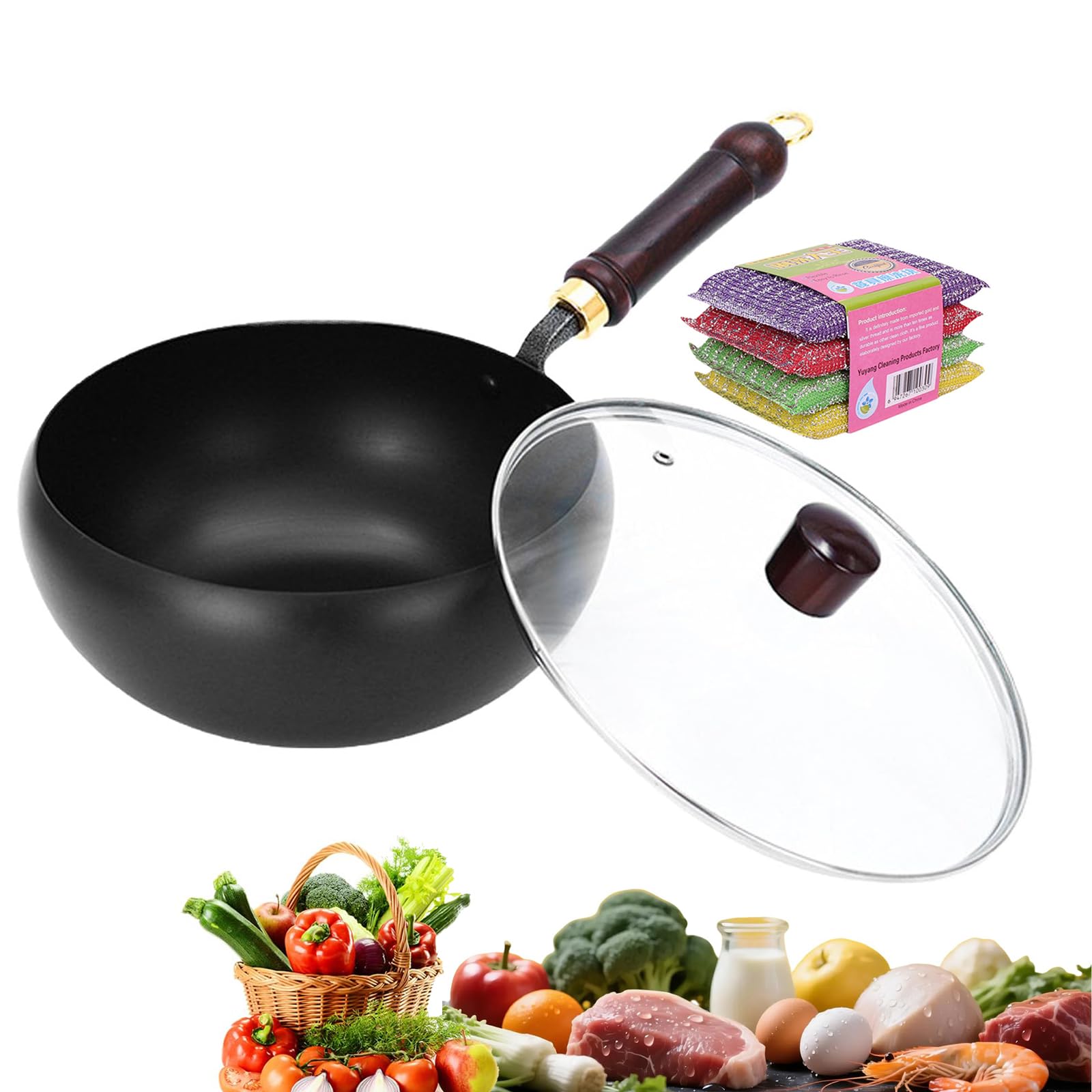 Wok en fonte non revêtue 26cm pour éliminer les produits chimiques et réussir vos cuissons sautées