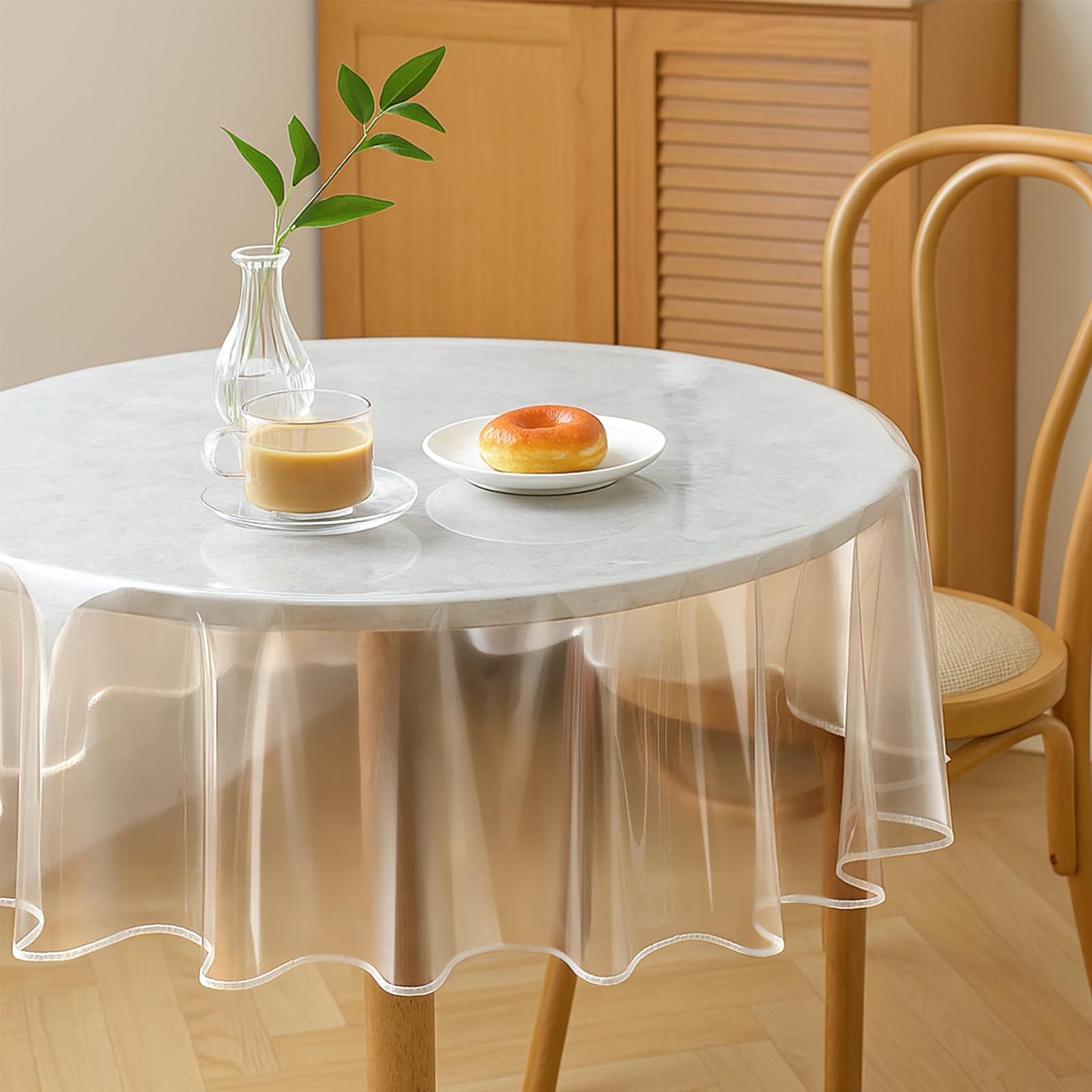 Clear Round Plastic Tablecloth Protector 70 Inch Waterproof Oilproof Stain Resistant Wipeable PVC Clear Tablecloth for Dining Tables, Parties and School Projects
