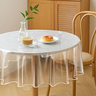 Clear Round Plastic Tablecloth Protector 70 Inch Waterproof Oilproof Stain Resistant Wipeable PVC Clear Tablecloth for Dining Tables, Parties and School Projects
