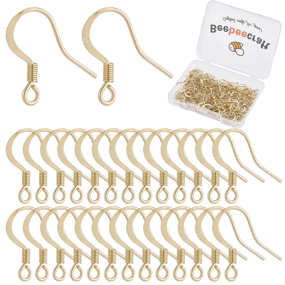 Beebeecraft 120Pcs 18K Gold Plated Earring Hooks 316 Surgical Stainless Steel French Ear Hooks Fish Hook Earrings Ear Wires Fishhook Earring Findings for jewellery Making DIY Craft Accessories