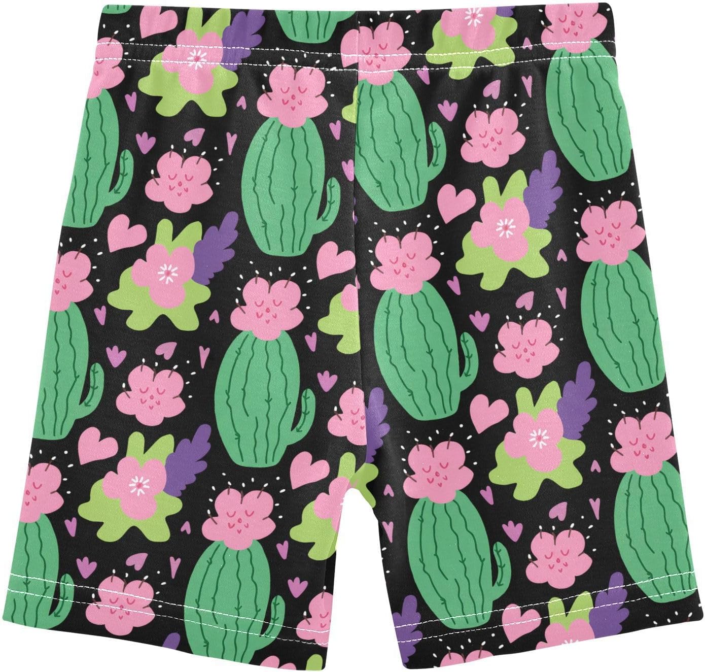 Flower Heart Black Girls Bike Shorts Toddler Soft Cotton Active Under Dress Shorts