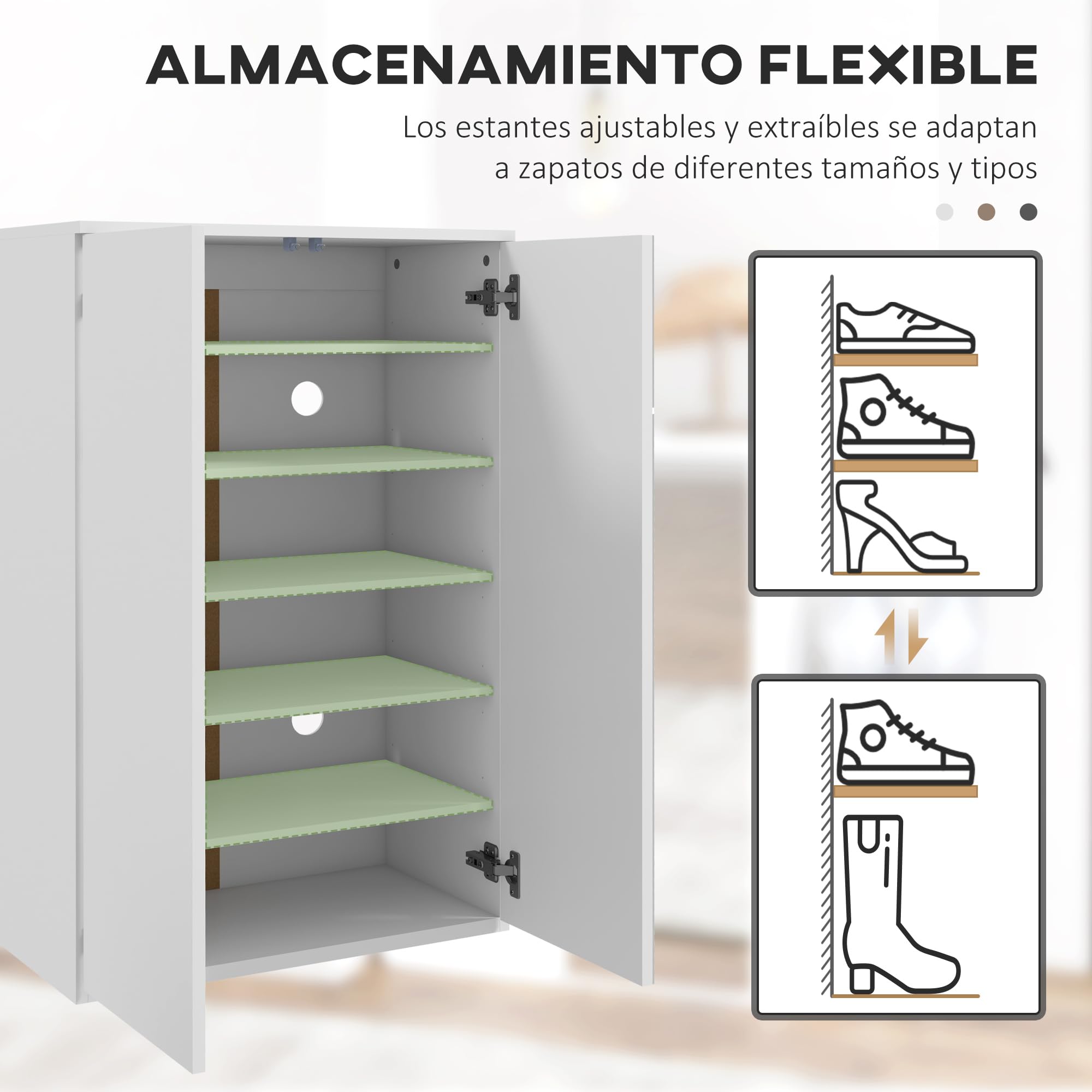 HOMCOM Mueble Zapatero con Espejo Armario Zapatero 60x32x95 cm Blanco | 18 Pares de Zapatos, 5 Estantes Ajustables, para Recibidor