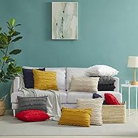 Vista 3 de Gigizaza - Juego de 2 fundas de almohada de algodón a rayas, para sofá, decoración del hogar, 18 x 18 pulgadas, color amarillo