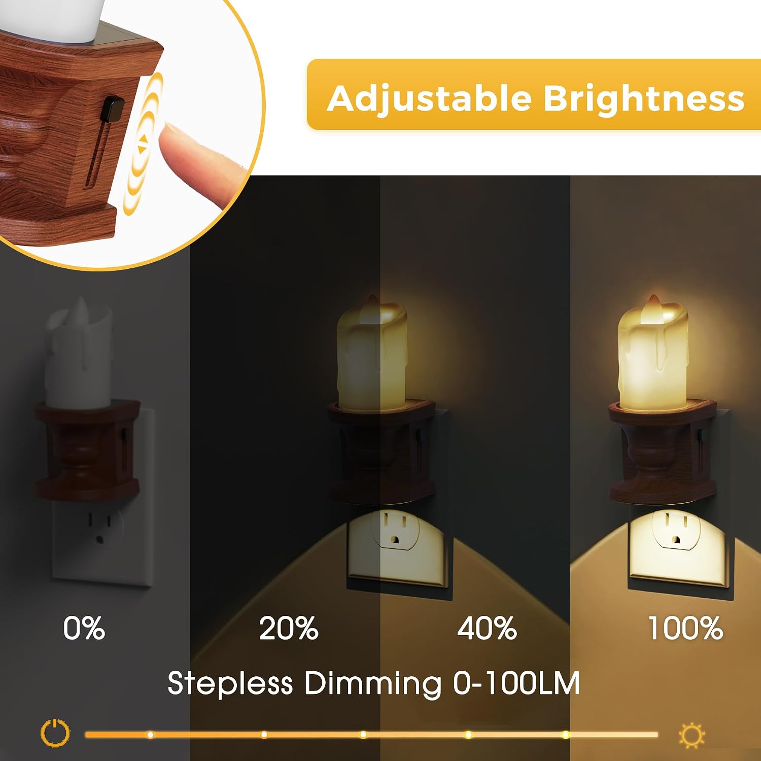 L LOHAS LED Night Light,[2-Pack] Flameless Candle Night Light with 3 Lighting Model, Dusk to Dawn Sensor,Brightness Adjustable,3000K Soft White,Vintage Nightlight for Middle Age Decor