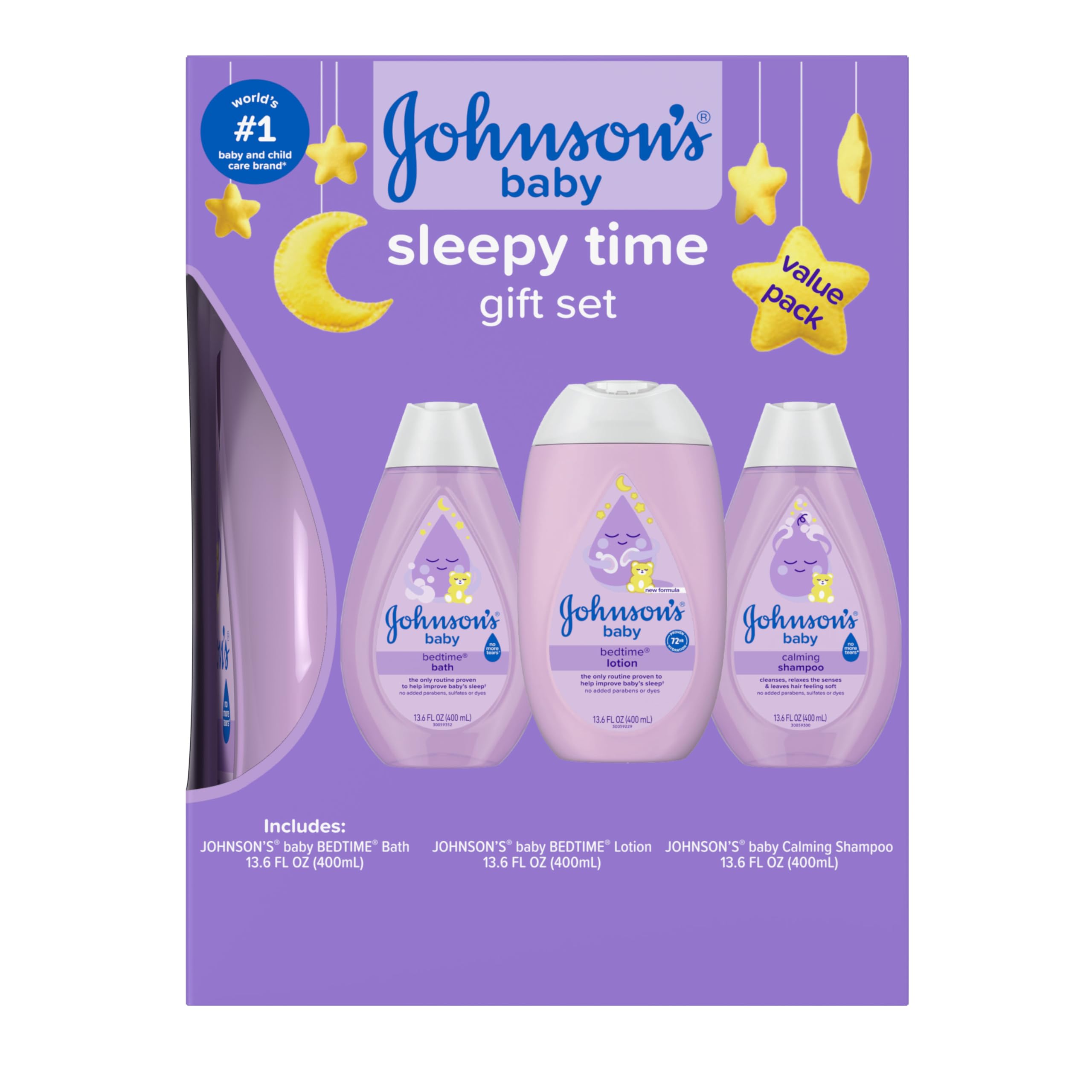 Johnson's Baby Sleepy Time Bedtime Gift Set with Relaxing NaturalCalm Aromas, Bedtime Baby Bath Shampoo, Wash & Lotion, Baby Bedtime Essentials, Hypoallergenic & Paraben-Free, 3 Items