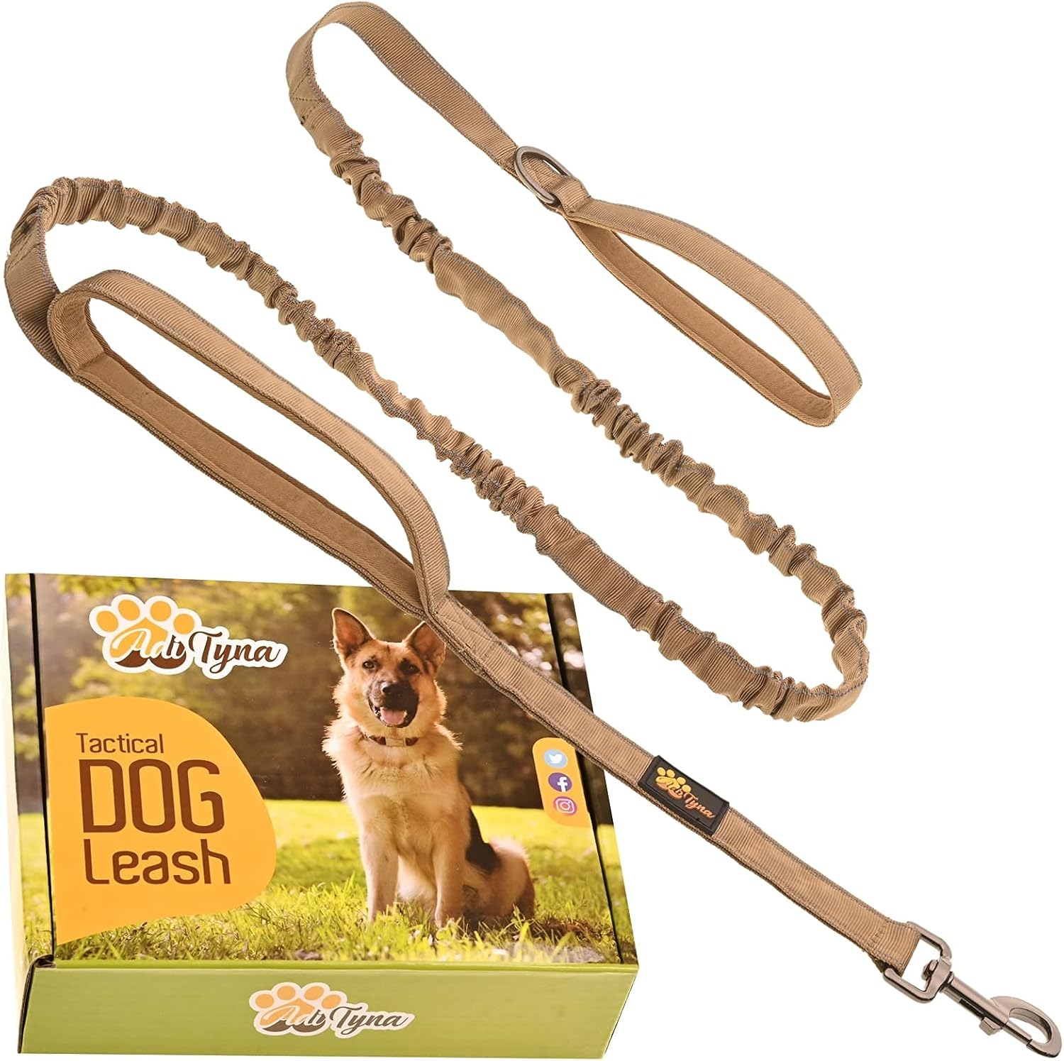 Heavy Duty Tactical Dog Collar and Bungee Leash for Medium Dogs - Set