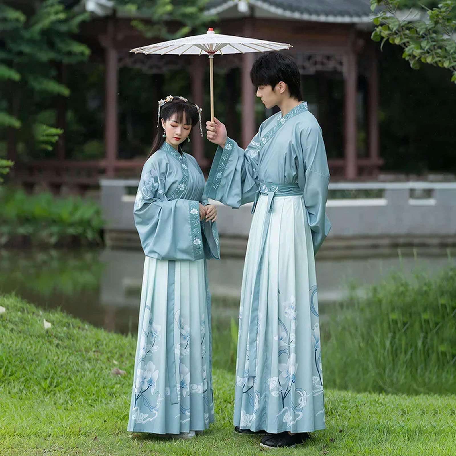 Dynasty - Vestido de pareja con bordado azul degradado para adultos, disfraz de carnaval para hombres y mujeres, talla grande
