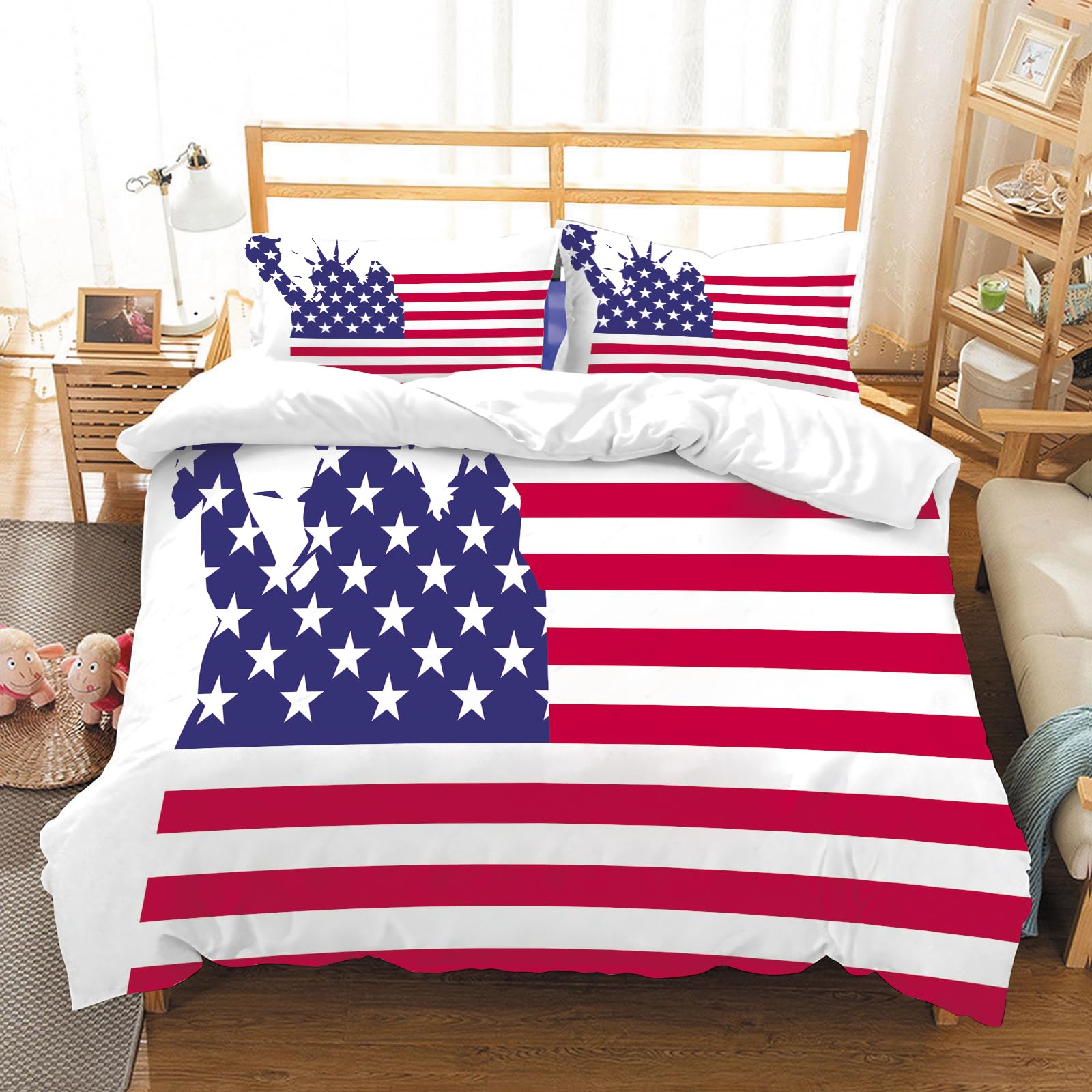 Housse de couette 200x228cm microfibre USA avec 2 taies d'oreiller assorties