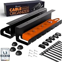 Zenacasa Organizator de cabluri pentru birou, 2 bucăți, canal de cabluri negru, fără găurire, cu tavă de gestionare și accesorii, pentru birou acasă și gaming 1