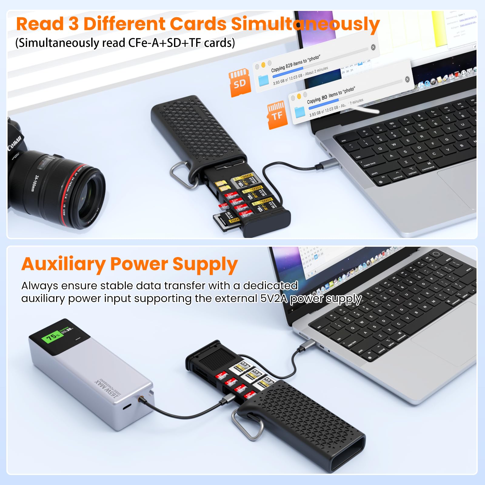 CFexpress Typ A/SD/Micro SD Kartenleser&Card Reader Case,10Gbps USB3.2 Gen2 CFexpress Typ A Kartenleser Travel Adapter Kit mit 2XCFe TypA +3XSD+ 4XTF+ 2XSIM for Photographers/Kamera/Telefon/Action-Cam
