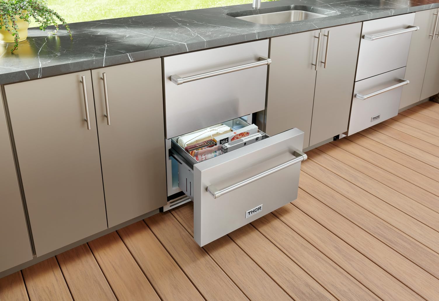 Thor Kitchen Indoor/Outdoor 24-Inch Freezer Drawer In Stainless Steel - Model Trz24u on Fridge.com - View 6