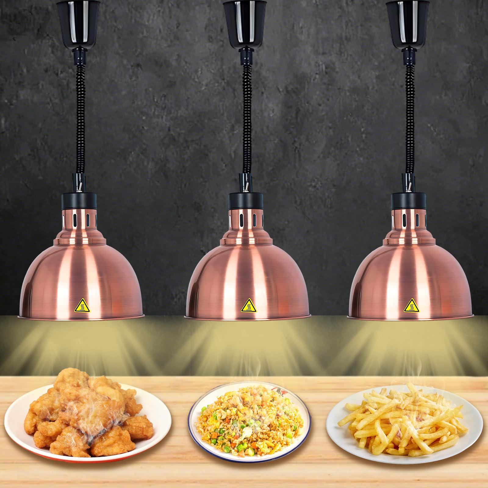 Lampade Riscaldanti Cucina, Lampada Riscaldante per Alimenti Regolabile, Sospeso Lampada Scaldavivande Ristorante, 250W Lampade Scaldavivande Cucina, Ristoranti, Hotel(B-25cm,3 Pezzi)