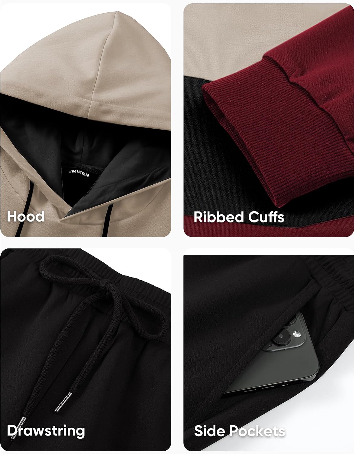 JMIERR Men's Hoodie Tracksuit 2 Pieces Set Novelty Color Block Pullover