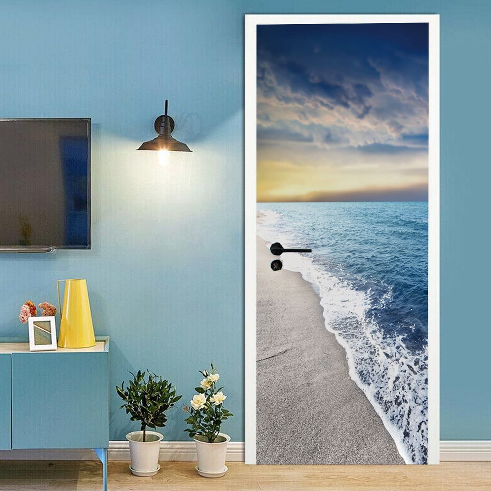 Autocollant Porte Vélo 3D Noir Et Blanc - 77x200 Cm, PVC Imperméable, Effet Trompe-l'œil, Pour Salon, Chambre, Cuisine - 9