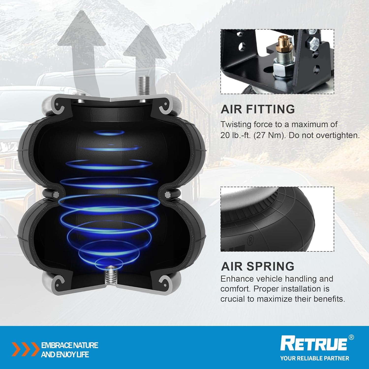 RETRUE Rear Air Bags Suspension Kit Airbag for 2003-2012 Dodge Ram 3500, 2003-2013 RAM 2500, 2006-2008 Dodge 1500 Mega Cab 5000 Lbs of Load Leveling Capacity, Replacement for Firestone 2299