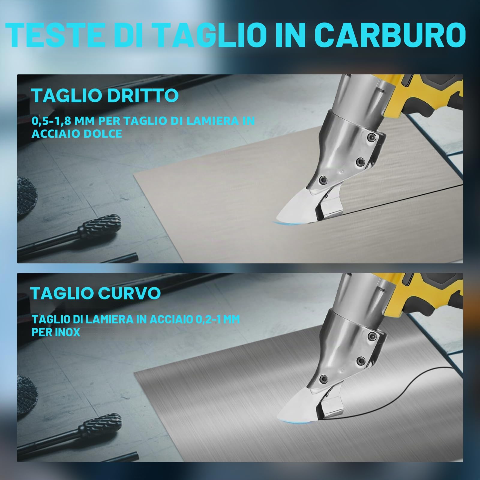 Forbici elettriche senza fili per batteria Dewalt da 20 V, forbici elettriche in metallo senza spazzole, spessore massimo 2 mm, per lamiera, moquette