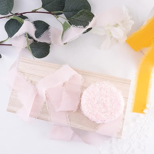 Miniatura 10 de Cintas de gasa similares a la seda de 1.2 x 11 yardas, cintas verdes hechas a mano con flecos para invitaciones de boda, ramos de regalo, decoración