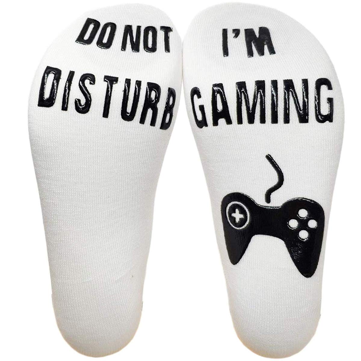 Himozoo Men's White Gamer Sock, Do Not Disturb Socks, Funny Sock Gift For Gamer, Gaming Socks For Sons Teen Boys Husbands Dad Boyfriend Wo,Size 9-12