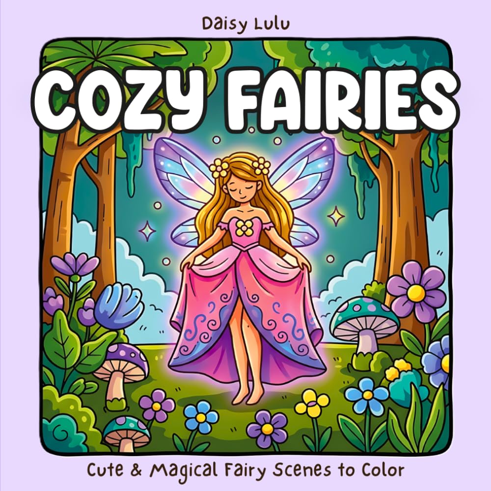Cozy Fairies - A Cute Fantasy Coloring Book for Kids & Adults: Bold & Easy Coloring Pages with Cute Fairy Girls, Gentle Dragons, Forest Animals, ... Fantasy Scenes for Relaxation & Stress Relief