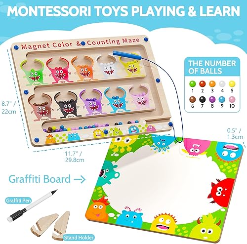 Miniatura 2 de Teneytoyz Laberinto magnético de color y números, juguetes Montessori para niños de 3, 4, 5 años, habilidades motoras finas para niños pequeños,