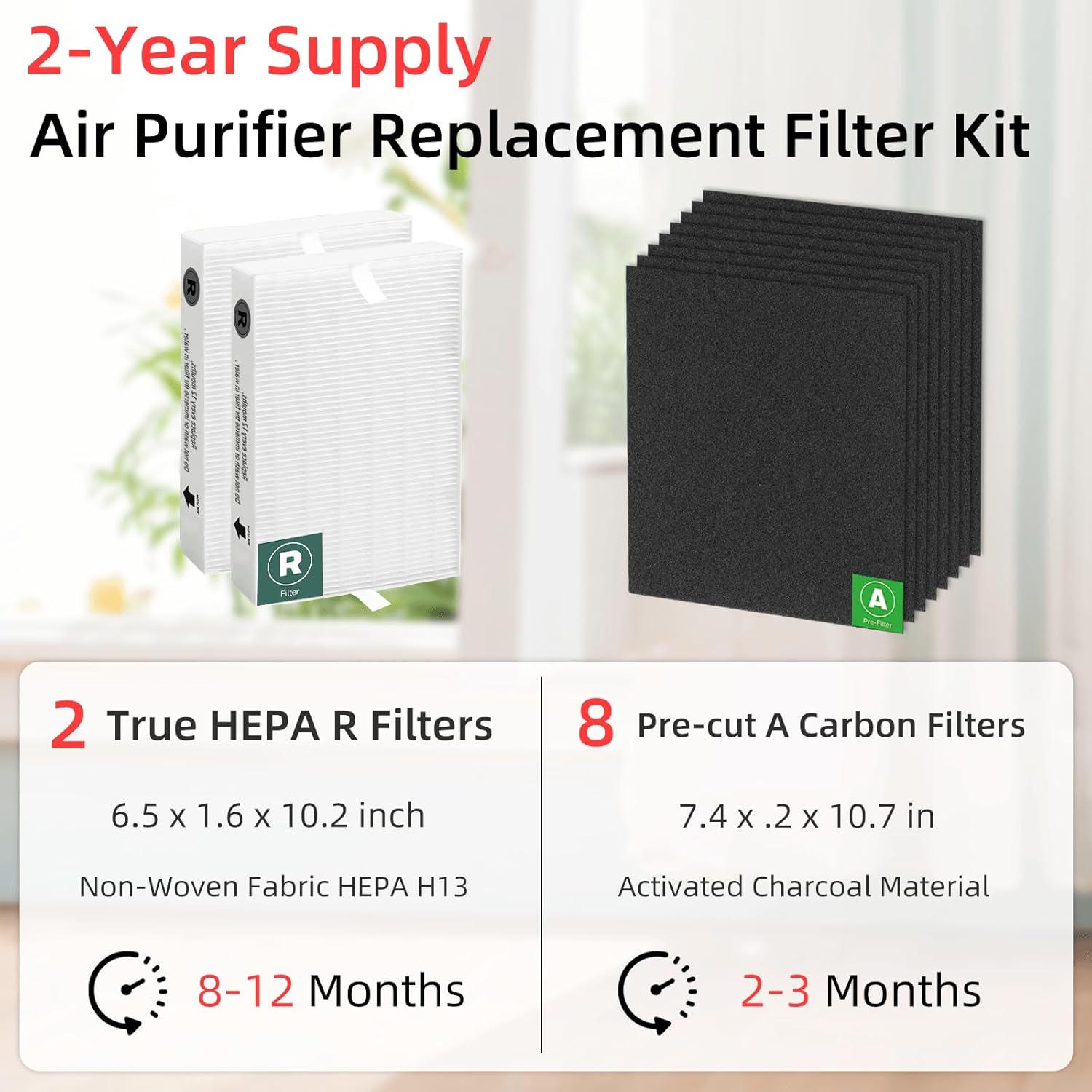 APPLIANCEMATES HPA100 Replacement Filters for Honeywell HRF-ARVP100 Series Air Purifier HPA094 HPA101 HPA104 HPA105 HPA106 HPA3100 HPA5100 and HPA5150, 2 R and 4 Carbon Pre-Cut Pre-Filters A