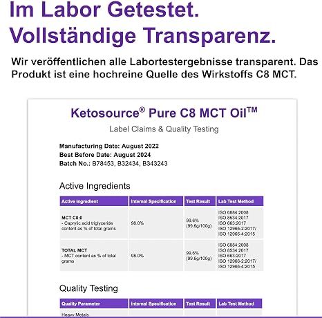 Ketosource® Premium C8 MCT Oi; Produces 3x More Ketones than other MCT Oils; Highest Purity available with 99.8%; Pure Capylic Acid; Paleo/Vegan/Gluten Free Ketogen and Low Carb 500ml