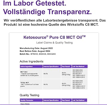 Ketosource® Premium C8 MCT Oi; Produces 3x More Ketones than other MCT Oils; Highest Purity available with 99.8%; Pure Capylic Acid; Paleo/Vegan/Gluten Free Ketogen and Low Carb 500ml