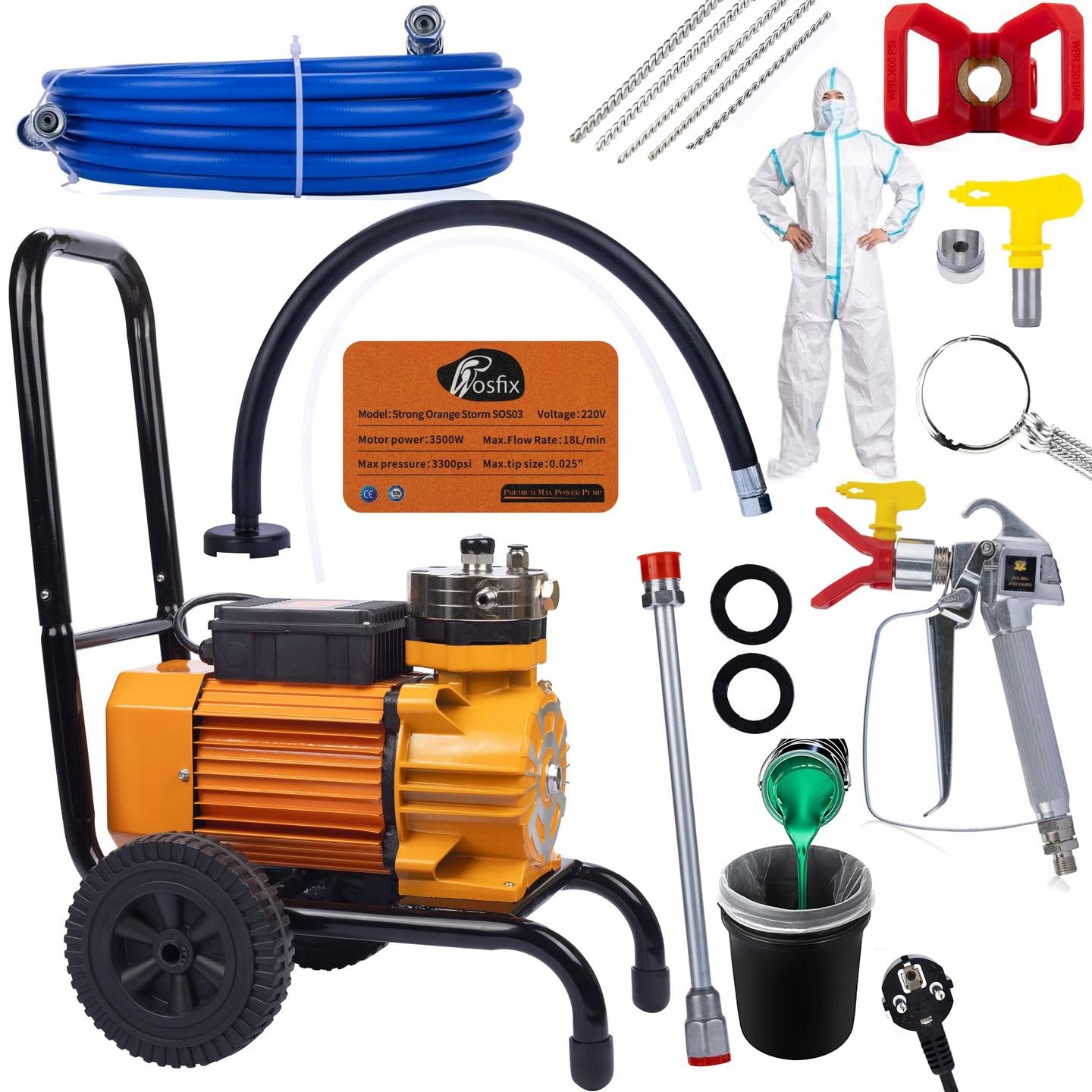 ZESTAW AGREGAT MALARSKI HYDRODYNAMICZNY ROSFIX 3500W AKCESORIA WYCIORY SITO