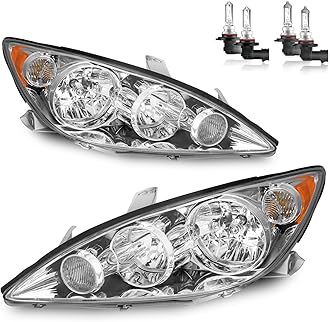 ROADEAL Headlights W/Bulbs for 2005 2006 Toyota Camry LE, XLE Halogen Headlamp Replacement Driver & Passenger Side