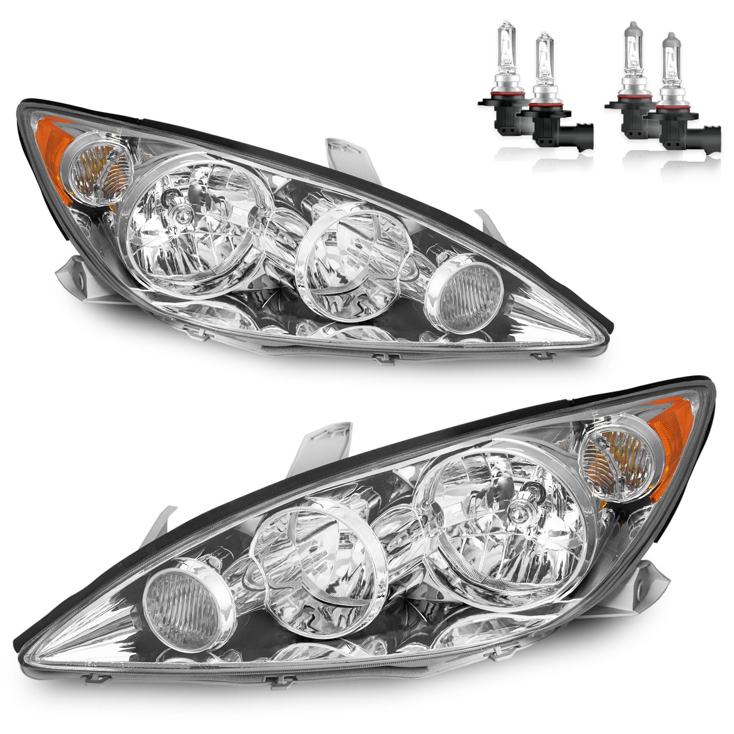Headlights W/Bulbs for 2005 2006 Toyota Camry LE, XLE Halogen Headlamp Replacement Driver & Passenger SideRecycled Claim Standard Blended