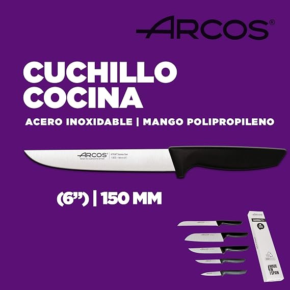 Arcos Professional Kitchen Knives Set | Professional Kitchen Knives | Stainless Steel Knives Black Handle | Kitchen Utensils | Japanese Santoku Knife | Dishwasher (5 Pieces)