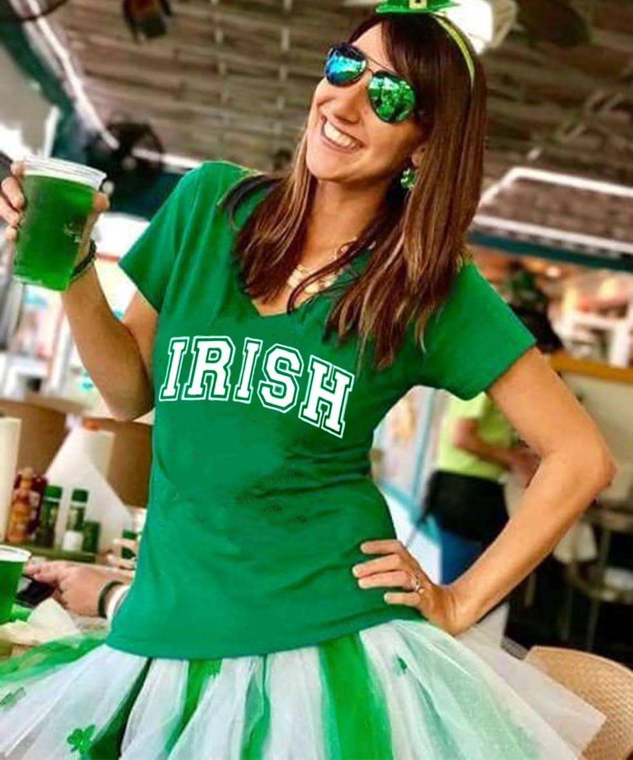 Womens St Patricks Day Shirt V Neck Irish Shamrock Paddy's Day Graphic Tee Tops - Image 4
