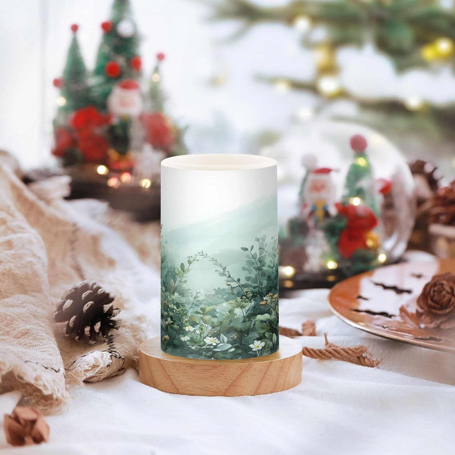 Watercolor Greenery Wildflowers Flameless Candles Battery Operated Color Changing LED Candles with Remote Control Timer Outdoor Indoor 2 Pack