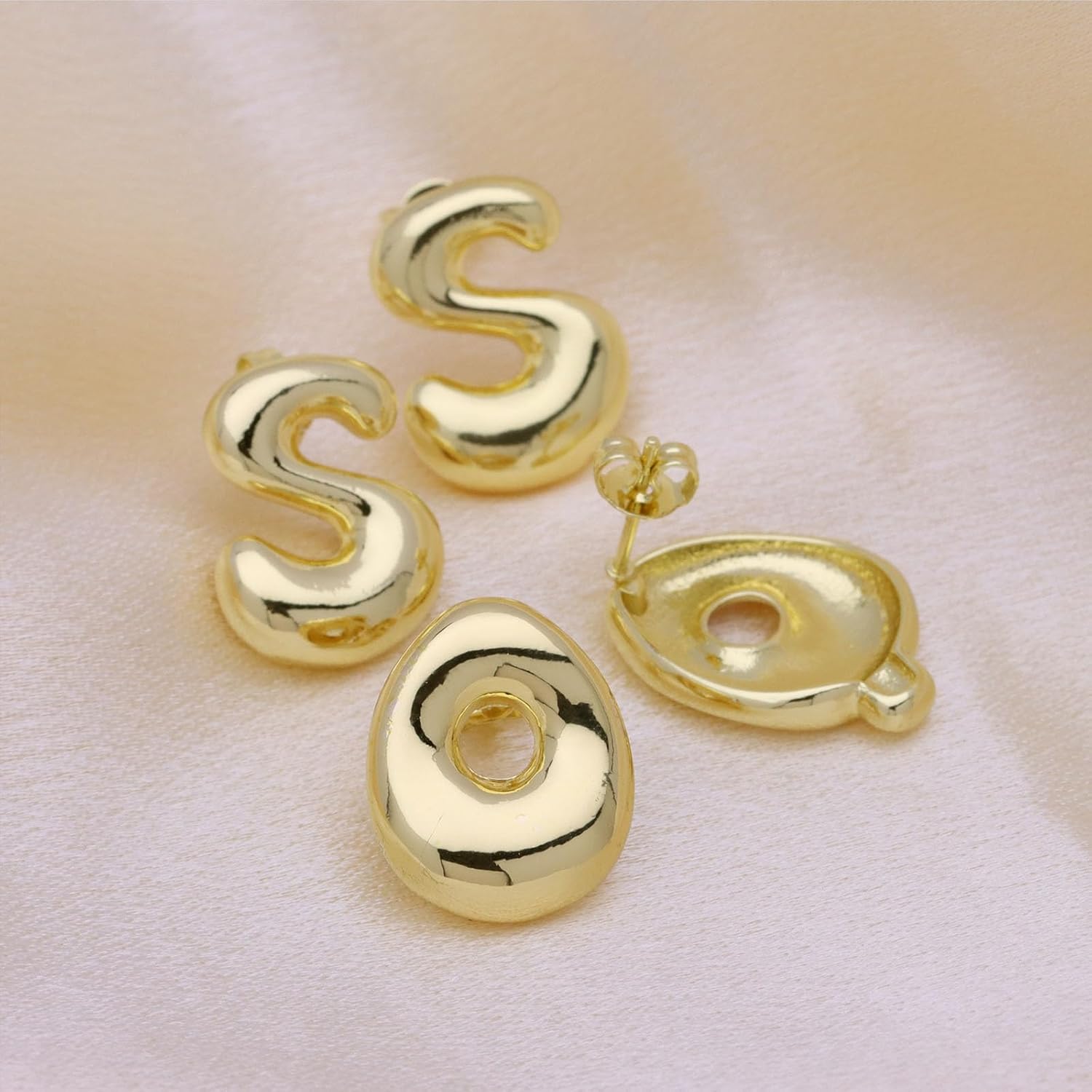 Bubble Initial Earrings for Women, Dainty Balloon Letter Earring Charm 14K Gold Plated Puffy Name Personalized A-Z Alphabet Statement Jewelry - Image 5