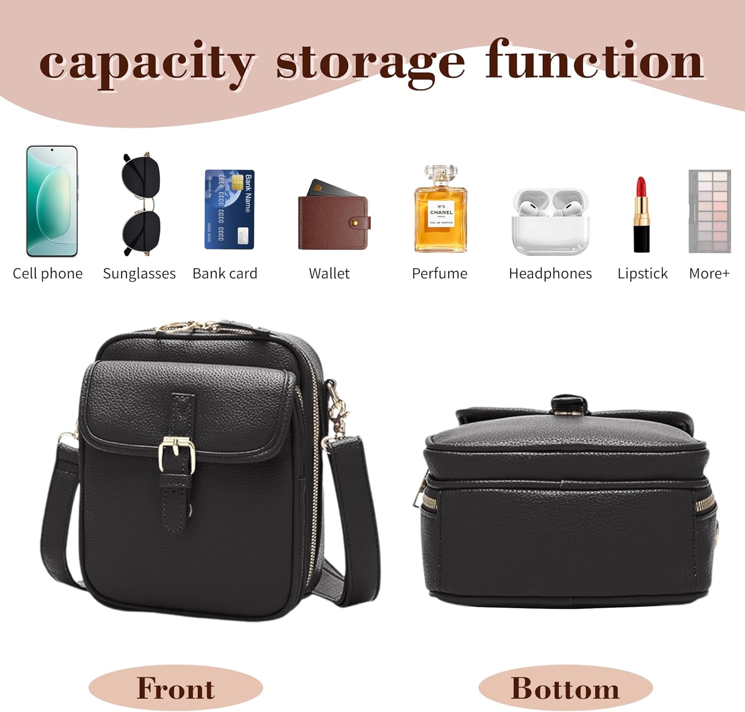 Leather Crossbody Bags for Women Travel Small Crossbody Purse Anti Theft Waterproof Bum Bag with Built in Wallet - Image 3