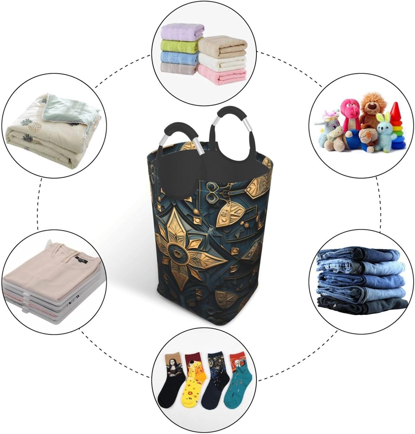 Elegant metal wreath Square storage bag 50L, suitable for multiple scenes, foldable dirty clothes storage basket.