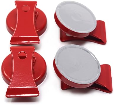 CMS Magnetics - 4-Pack Clips Red Super Strong Colorful Ceramic Magnets for Dry Erase Whiteboards, Bulletins, Refrigerator, Office, Kitchen, School, Classroom