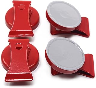 CMS Magnetics - (4-Pack Clips Red) Super Strong Colorful Ceramic Magnets for Dry Erase Whiteboards, Bulletins, Refrigerator, Office, Kitchen, School, Classroom