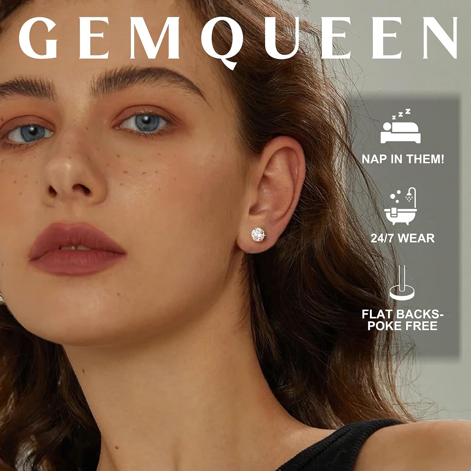 GEMQUEEN Moissanite Earrings G23 Titanium Extended Internal Thread Flat Back Earrings Hypoallergenic Tragus Cartilage Helix Conch Piercing Jewelry for Women Men 18G 6/8mm Post Gray/D Color 0.2-3CT
